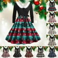 thumbnail image 2 of felwors Women's Plaid Tree and Candy Print Swing Dress with Faux Fur Collar and Belted Waist Watermelon Red, L, 2 of 6