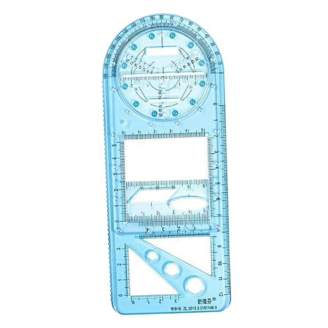 Multifunctional Geometric Ruler Supplies Office Mathematics and triangles, Drawing Template Blue Primary