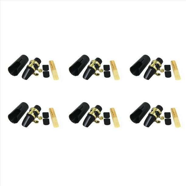 6X Plastico Saxofon Boquilla con Metal Cap Hebilla Boquilla Parches Almohadillas Negro