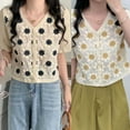 thumbnail image 3 of Yokua Knit Cardigan Top for Women French Style V-Neck Short Sleeve Crochet Floral Coat, 3 of 15