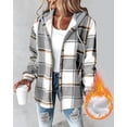 thumbnail image 3 of ChicMe Jackets for Women Plaid Print Hooded Long Sleeve Shacket Fleece Lined Lightweight Casual Jacket Gray-XL, 3 of 9