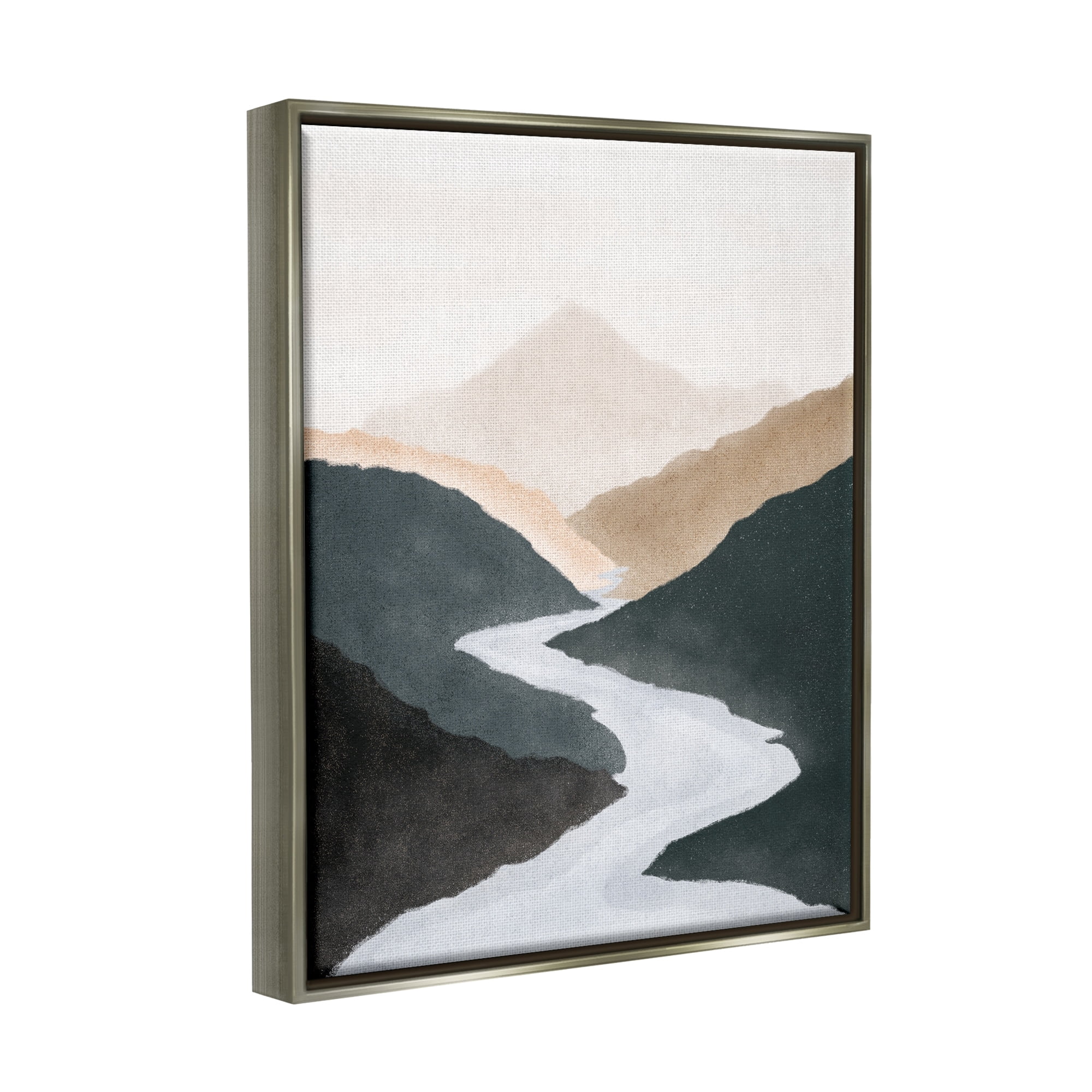 Stupell Industries Flowing River Nature Landscape Foggy Distant Mountain Painting Luster Gray Floating Framed Canvas Print Wall Art, Design by JJ Design House LLC