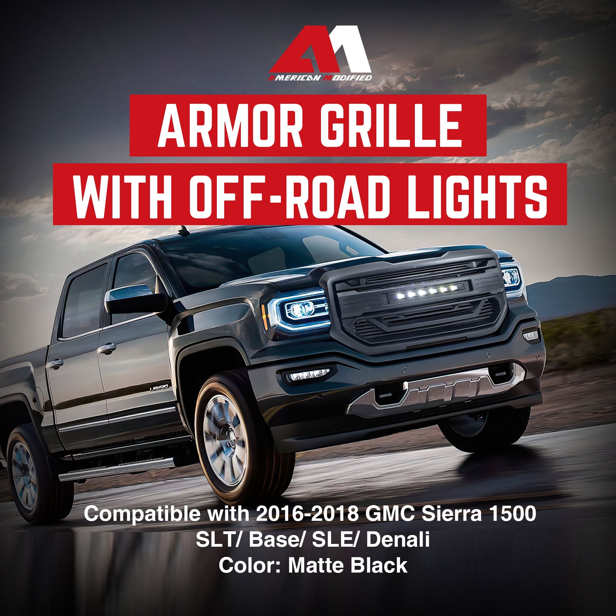 AMERICAN MODIFIED Armor Grille for 2016-2018 GMC Sierra 1500, Matte Black