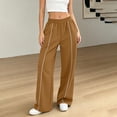 thumbnail image 5 of Women's Sweatpants with Pockets Front Stripe Wide Leg Trousers Brown Baggy Elastic Waist Joggers Size M, 5 of 5