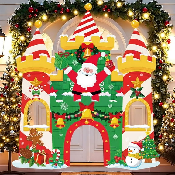 Large Christmas Banner Gingerbread House Photo Booth Props - Fabric Backdrop, Door Banner Decorations for Winter Xmas Holiday Party Photo Background Decor