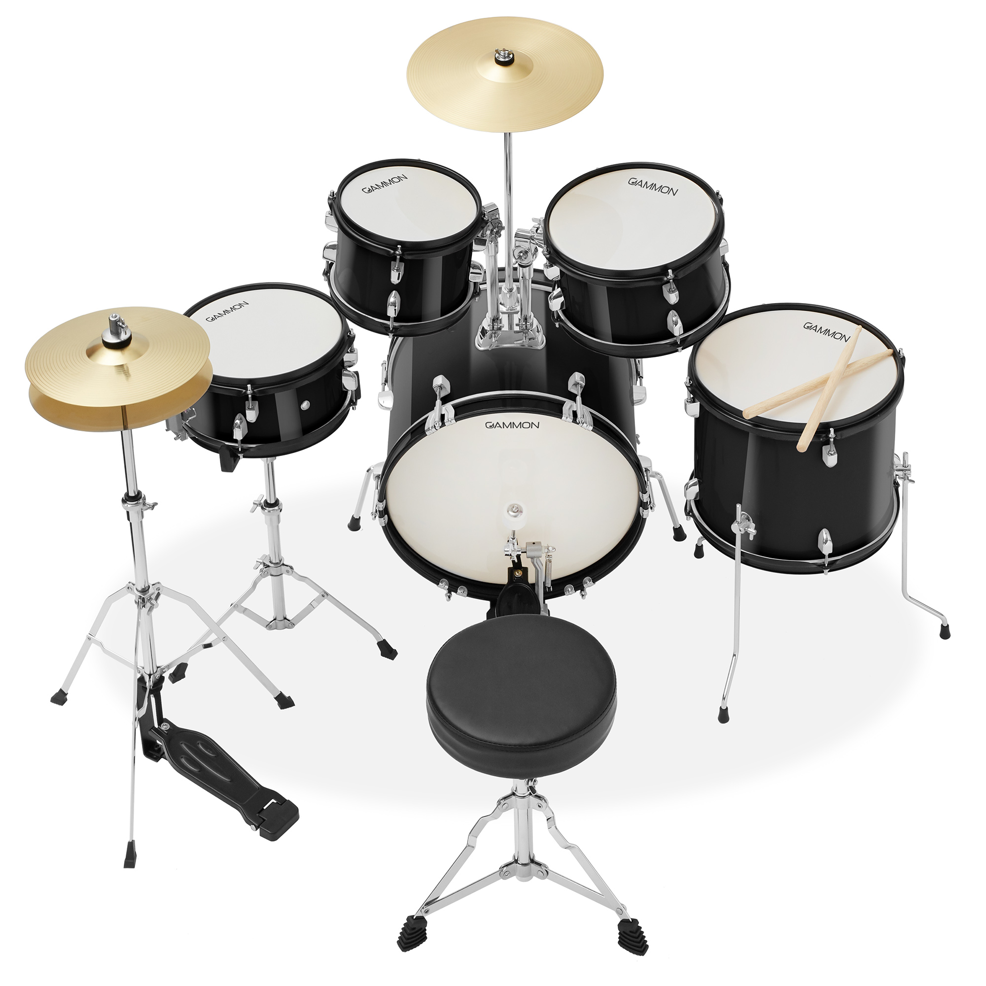 Gammon Percussion 5pc Junior Drum Set - Beginner Kit with Stool & Stands - Black - image 2 of 7