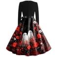thumbnail image 4 of Women's Halloween Hepburn Dresses Ghost Witch Hat Long Sleeve Spooky Hepburn Dresses Castle Moon Round Neck Horror Hepburn Dress, M, 4 of 4