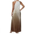 thumbnail image 5 of ZZwxWA Womens Summer Halter Neck Maxi Dress Sleeveless Pleated Flowy Long Dress Causal Travel Vacation Beach Sundress Gradient Color Cold Shoulder Ladies Sundress, 5 of 7