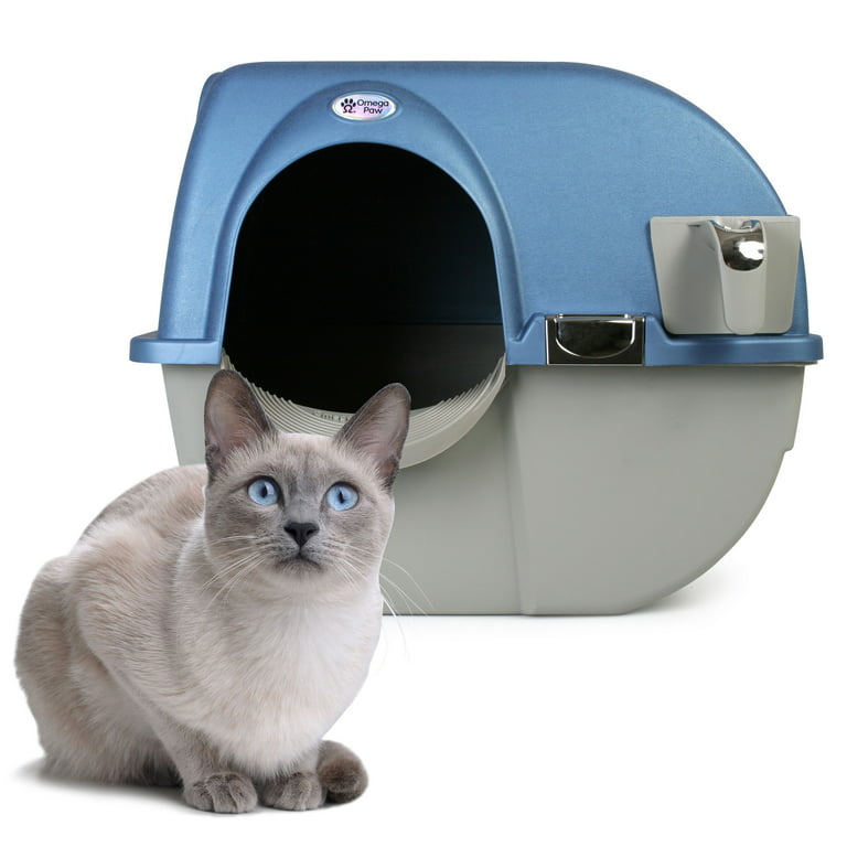 Omega Paw Enclosed No Scoop Self-Cleaning Litter Box & Paw