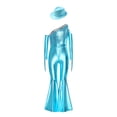thumbnail image 3 of RUNQHUI Kids Girls Metallic Ruffle Flared Jumpsuit with Hat Set Fringed Performance Disco Dance Outfit Light Blue 12, 3 of 6