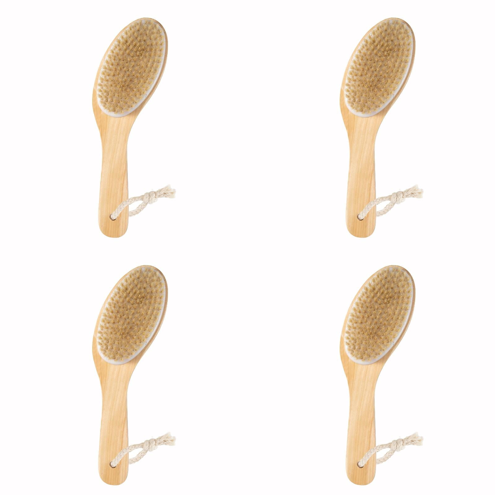 Natural Boar Hair Body Brush With Shaped Wooden Handle 26X6CM Beige 4PCS