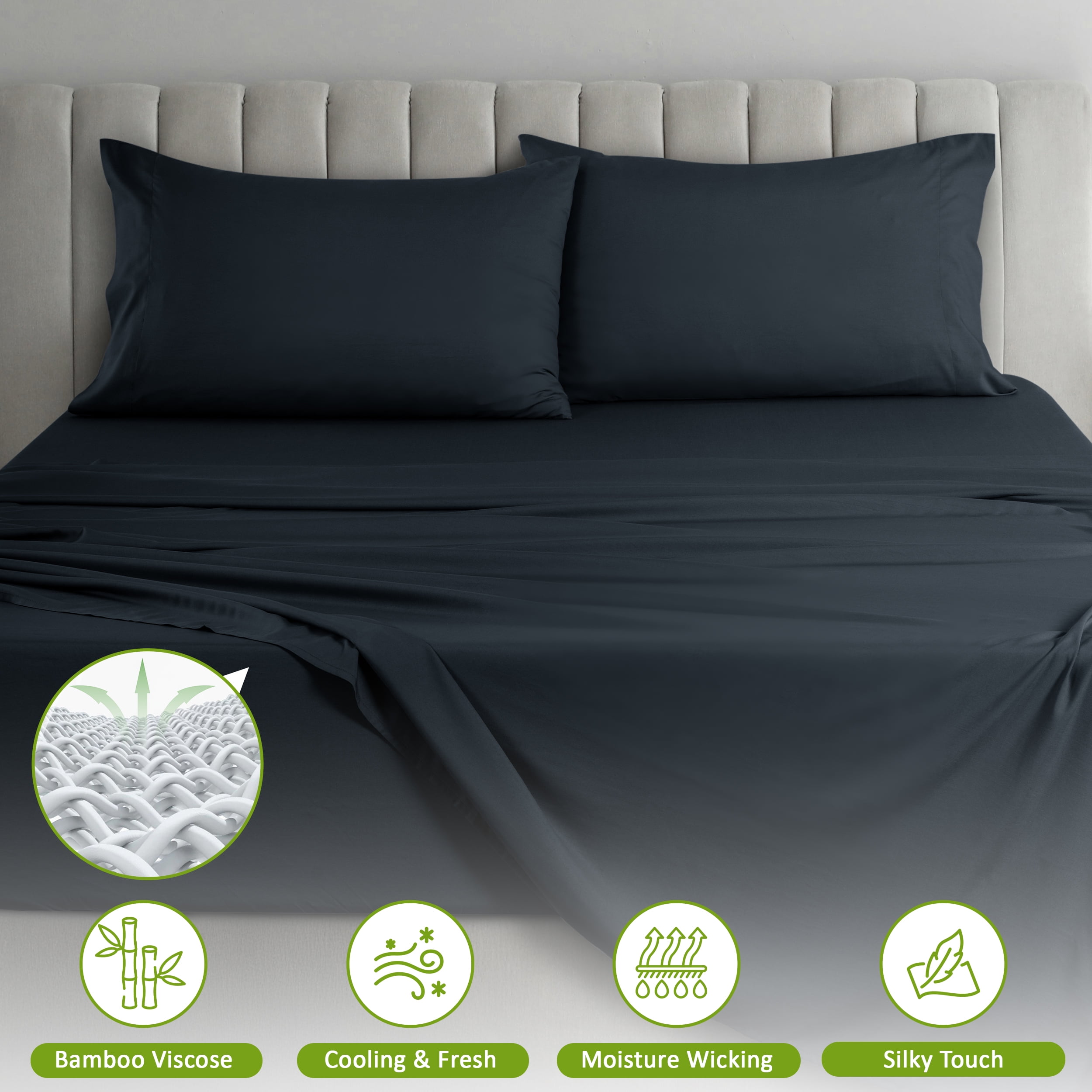 Lux Decor Collection Rayon from Bamboo Sheets Full Size Set - 4 Piece Luxury Bed Sheets Set, Black
