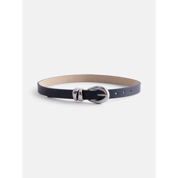 Scenario Women's and Women's Plus Organic Loops Faux Leather Belt, Black/Silver Tone