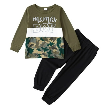 

4T Toddler Baby Boys Clothes Baby Boys Outfits 4-5T Baby Boys Letter Print Long Sleeve Round Neckline Top Pants 2PCS Fall Winter Outfits Green