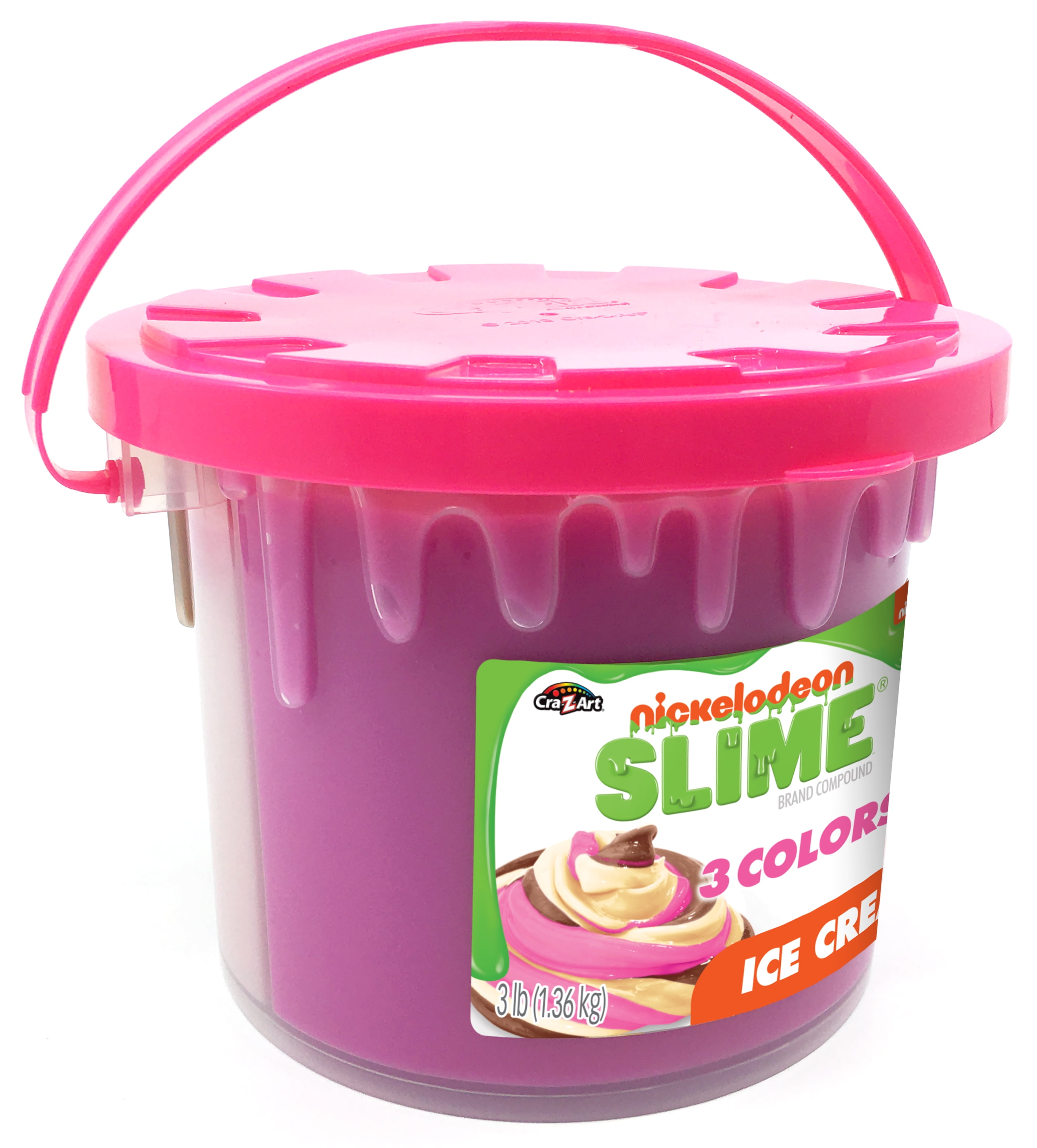 Nickelodeon Slime 3LB Ice Cream Premade Slime Bucket 3 Colors-in-1 Strawberry Vanilla and Chocolate Colored Slime 