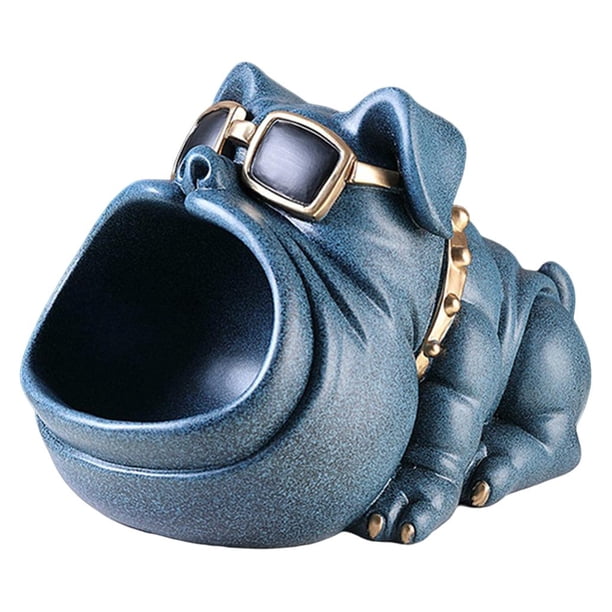 Caja de almacenamiento de llaves con forma de estatua de perro, dulcero, organizador de pendientes y joyas. Azul