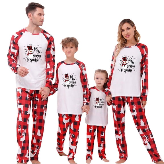 Iyufng Christmas Family Matching Outfits, Print Raglan Long Sleeve Top Pants Family Clothes Pajamas