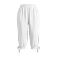 thumbnail image 6 of Hxshgdsn Womens Elastic Waist Capri Pants with Tie Hem and Side Slit Beach Vacation Outfits（White/XL）, 6 of 6