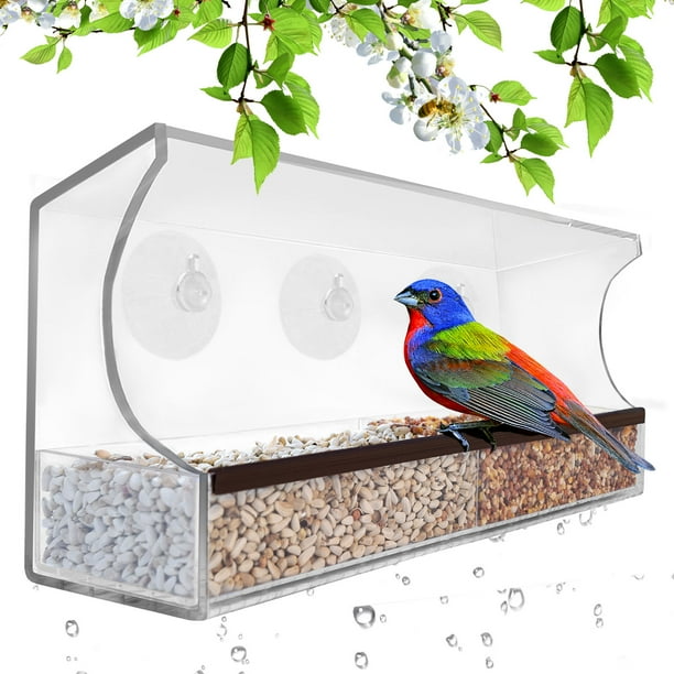 Deluxe Clear Window Bird Feeder, Large Wild Birdfeeder With Drain Holes