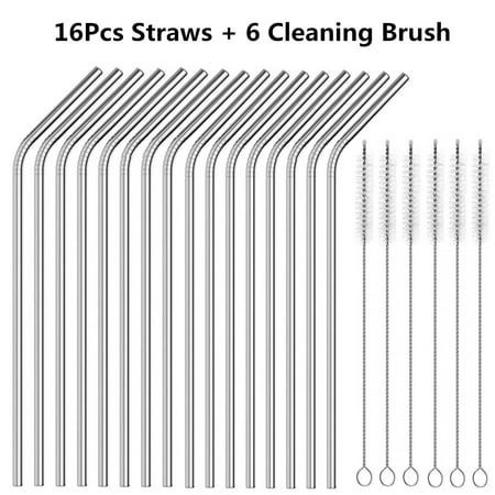 Stainless Steel Drinking Straws - Fits Ozark Trail, Yeti and RTIC 20 oz. Tumbler - Strong Reusable Eco Friendly, Set of 16 with 6 Cleaning (Best Eco Friendly Gifts)