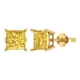 thumbnail image 2 of 4 Ct Princess Cut Studs Yellow Crystal 14K Yellow Solid Gold Everyday Dainty Earrings Push Back, 2 of 7