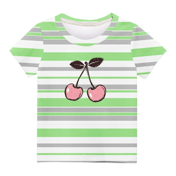 Boys Girls Casual Cherry Print Tee Shirts Summer Crewneck Short Sleeve Comfy Cute Graphic Tops for 3-12 Years