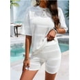 thumbnail image 2 of Osfvolr Women 2 Piece Crochet Outfits Summer Knit Lounge Sets Short Sleeve Tops and Shorts Beach Set Summer Vacation White M, 2 of 5