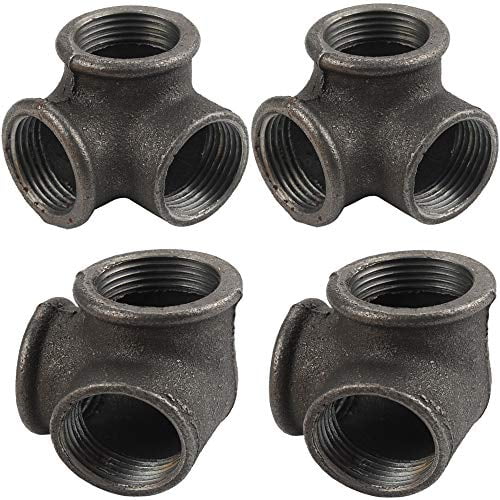 Gimiton 4 Pack 3 Way Pipe Fitting Malleable Iron DN25 1" Black