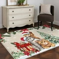 thumbnail image 5 of Christmas Cats Area Rug 4x6 Washable Rug Non Slip Xmas Tree Poinsettia Botanical Linen Texture Large Area Rug Indoor Floor Carpet for Entryway Bedroom Kitchen Living Room Office Dining Room Nursery, 5 of 8