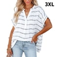 thumbnail image 3 of Camisa holgada Qarigey de manga corta con cuello en V para mujer blanco raya 3XL, 3 of 6