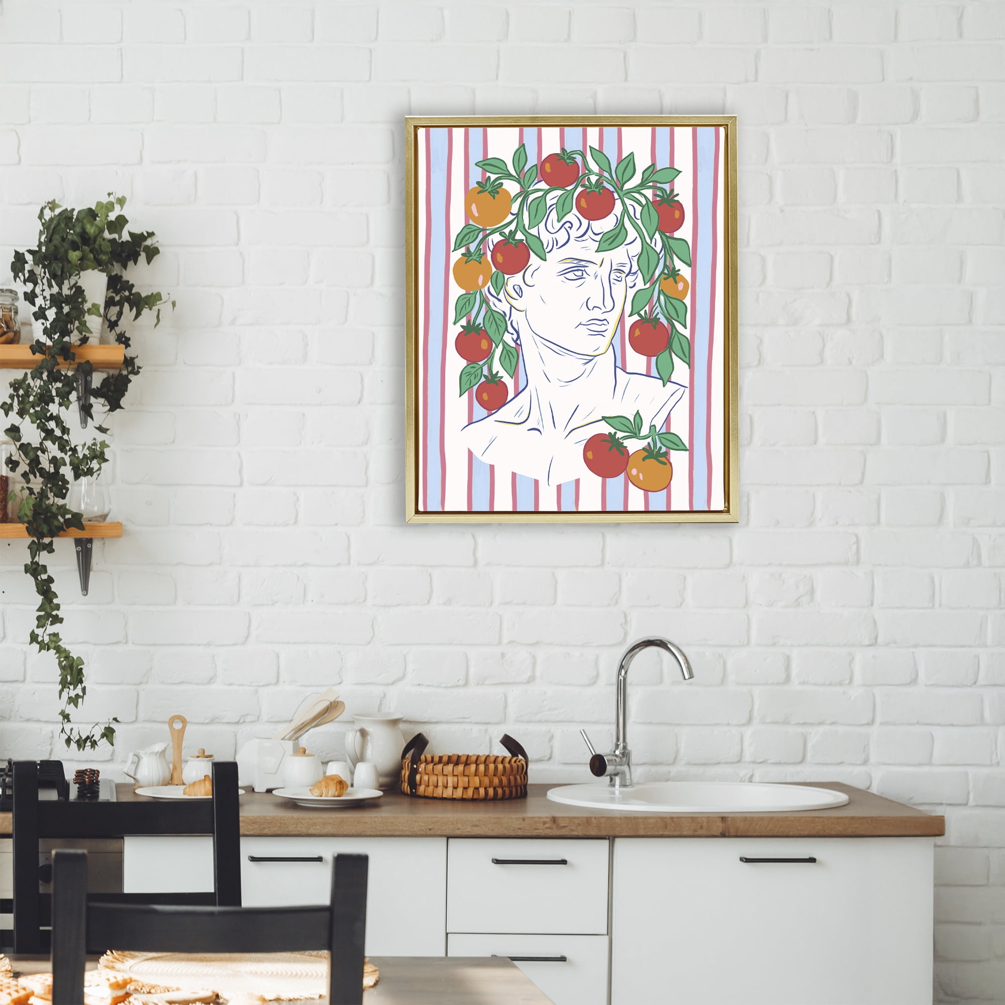 Stupell Industries La Rossa Sculpture Face Gold Framed Floater Canvas Wall Art, design by Radhika Modi