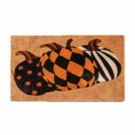 Fall Pumpkin Print Coir Doormat Harvest Thanksgiving Entry Rug Decorative Floor Mat with Patterned Pumpkins for Front Porch Entryway Home Decor
