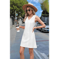 thumbnail image 5 of Ladies Solid Color Sleeveless V-Neck Pocket Dress White L, 5 of 7