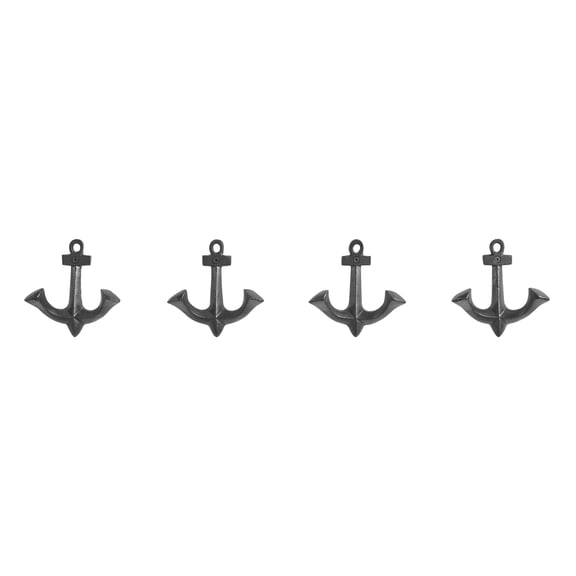 Danya B 4 Piece Dark Brown Iron Anchor Two-Prong Wall Sculpture Utility Double Hooks