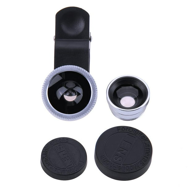 Kit de lente de cámara 3 en 1 ojo de pez + gran angular + macro para teléfono (plata) Tmvgtek Para estrenar