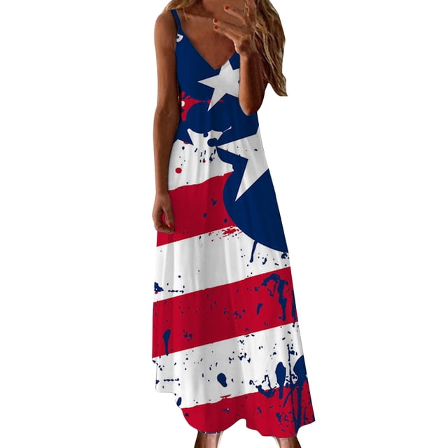 Robes Maxi d'Été pour Femmes 2022 Sans Manches Bretelles Spaghetti Col en V Imprimé Longue Robe de Plage Ample Robe de Soleil