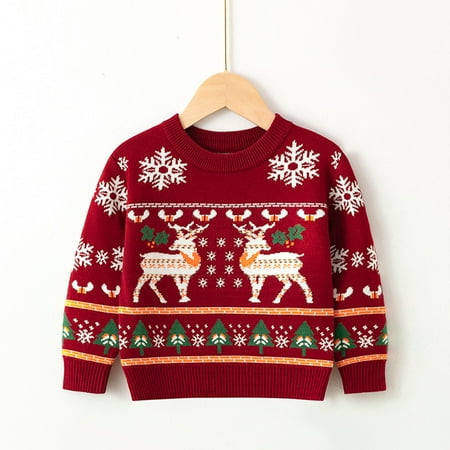

WZHKSN Sweater For Child Toddler Boys Girls Christmas Cartoon Deer Snowflake Long Sleeve Warm Knitted Pullover Knitwear Xmas Tops Coat