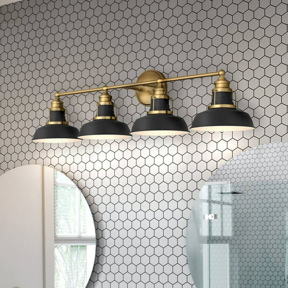 Luxury Traditional Bath Light, Large Size: 9''H x 34.5''W, with Urban Loft Style Elements, Aged Brass Finish, UQL5422 from the Werribee Collection by Urban Ambiance