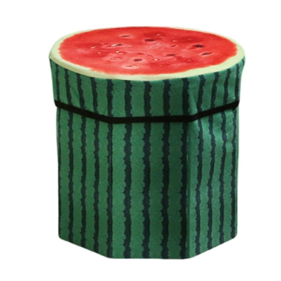 Kuntesetty Folding Storage Ottoman Fruit Pattern Footrest 11.42x11.42x11.81inch Toy Storage Box Foot Stool for Home Decor Office Bedroom Watermelon