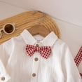 thumbnail image 6 of Gubotare Baby Boy Gentleman Wedding Outfit Dress Romper Suspender Pants Boy Button Bowtie Romper+Suspender Pant Formal Outfit(Red, 0-3 Months), 6 of 9