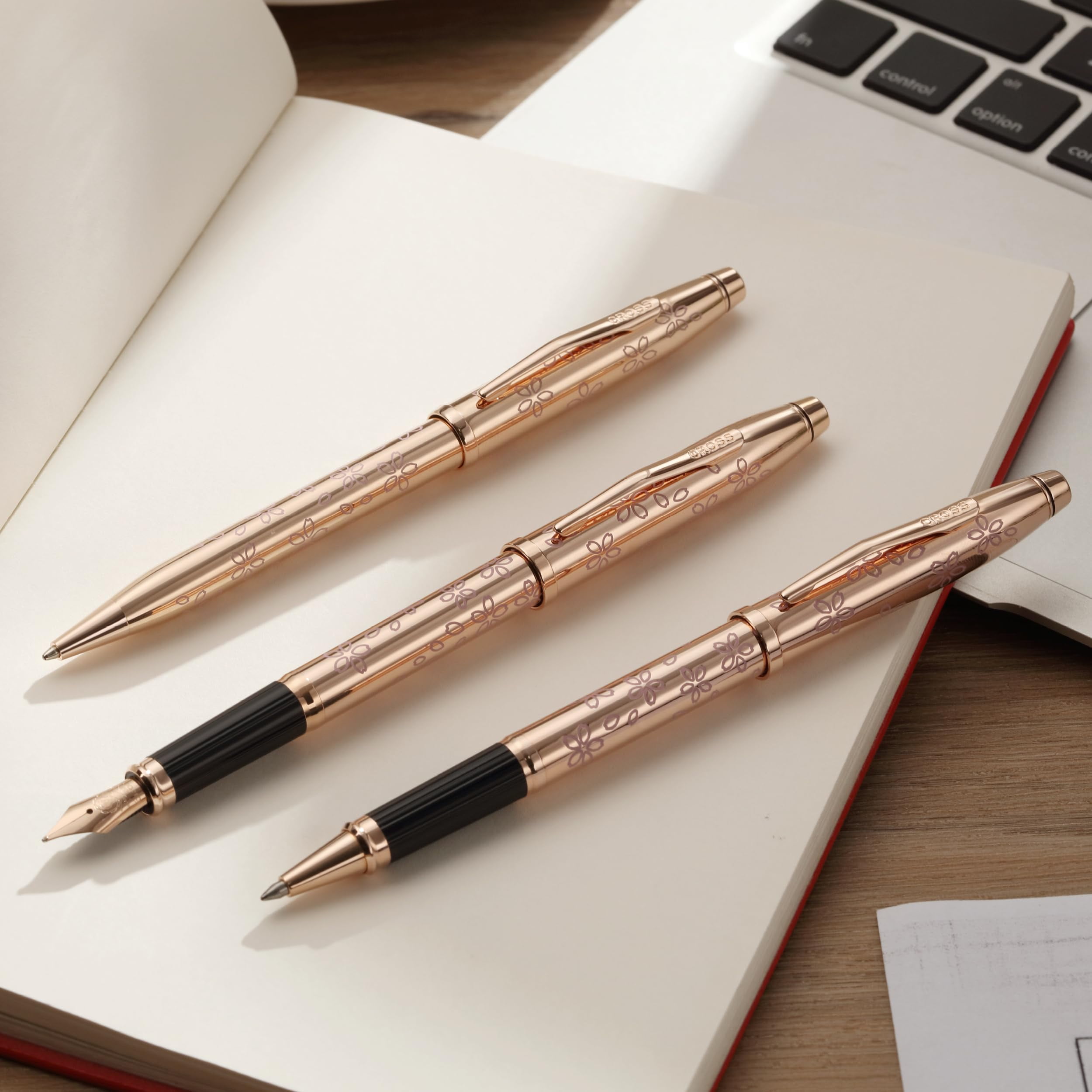 Cross Century® II Cherry Blossom Translucent Blue Lacquer with Polished Rose Gold PVD Appointments Rollerball Pen