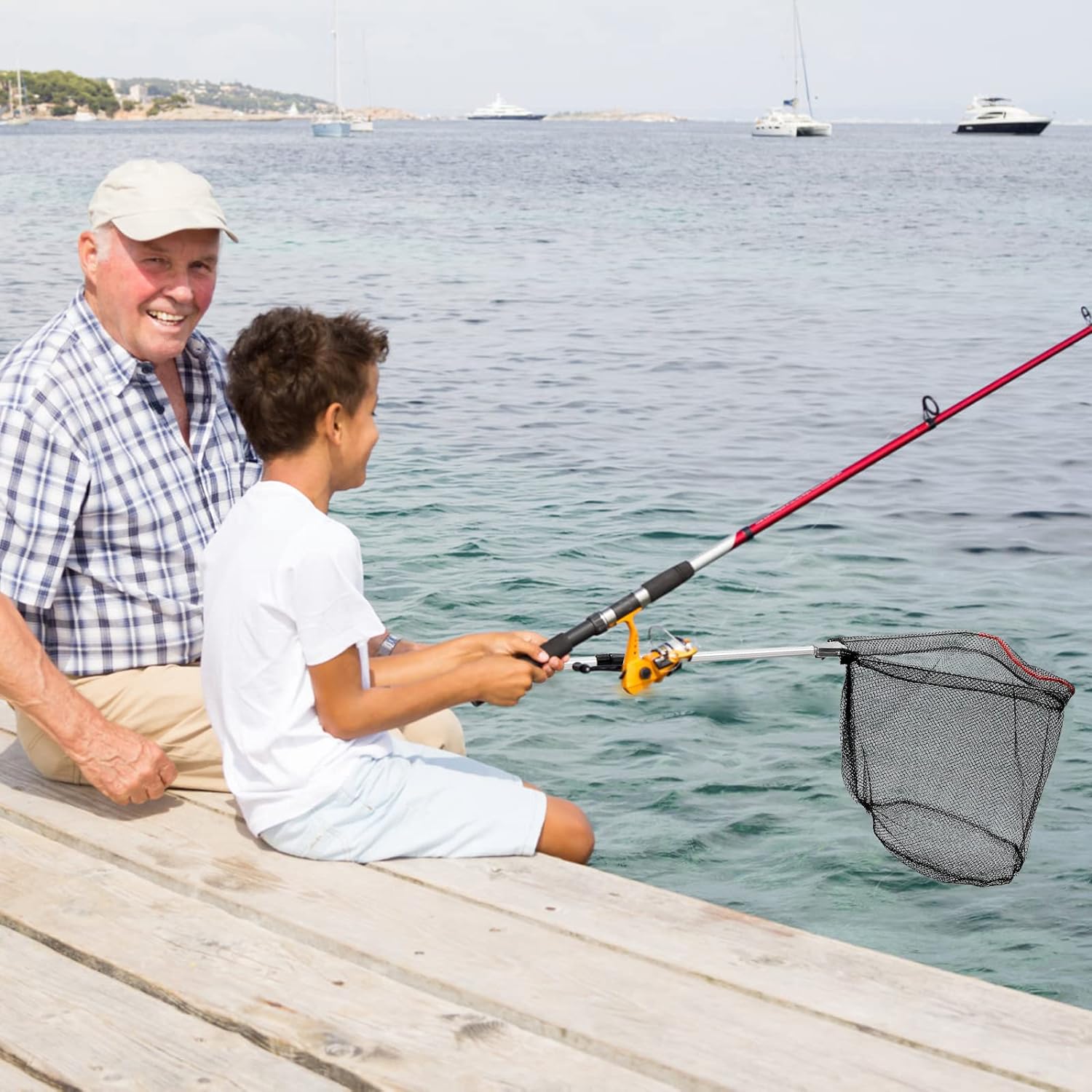 IBEEDOW Fishing Net Long Handle, Fish Landing Net with Telescopic Pole Handle, Collapsible Fishing Nets for Kids Adults in Saltwater Freshwater, Extend to 40-51 Inches