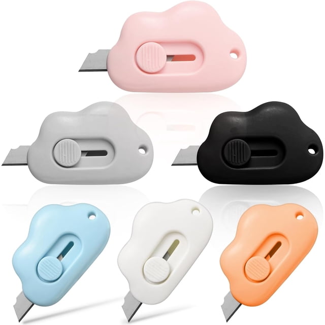 Cute Cloud Box Cutter, 6Pcs Mini Utility Knife for Letter, Small Retractable Cloud Shaped Package Opener, Box Opening Letter Opener Cutter for Home and Office Use