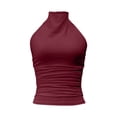 thumbnail image 5 of Likimi Tank Tops For Women Summer Sleeveless High Neck Solid Color Casual Fashionable Shirt Red Size L, 5 of 6