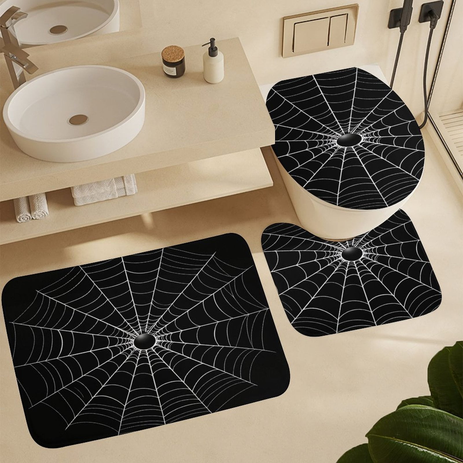 Red Spider Web Black Cartoon Shower Curtain And Rugs Mat Set For Bathroom Bath Curtains Decoration Accessories Bathtub Screen 4 Pcs