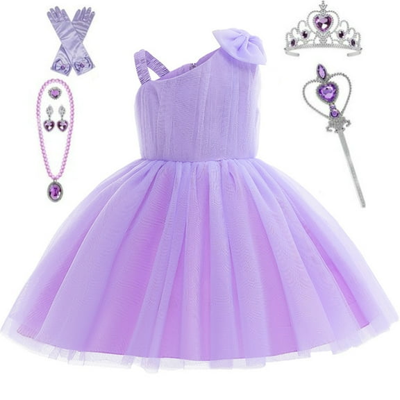 Toddler Girl One Shoulder Dress Bowknot Party Wedding Dress Tutu Gown