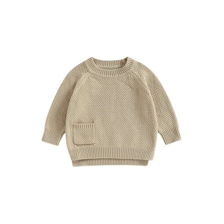 

Qtinghua Newborn Baby Girl Boy Knitted Sweater Long Sleeve Pullover with Pocket Knitwear Infant Fall Winter Warm Clothes Light Khaki 9-12 Months