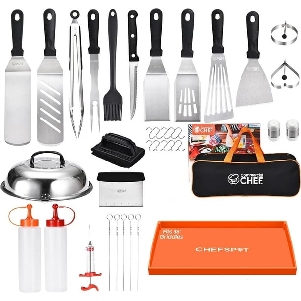 Commercial Chef Accesorios para Plancha de 36 Piezas para Blackstone con Cubierta de Silicona para Plancha (36")
