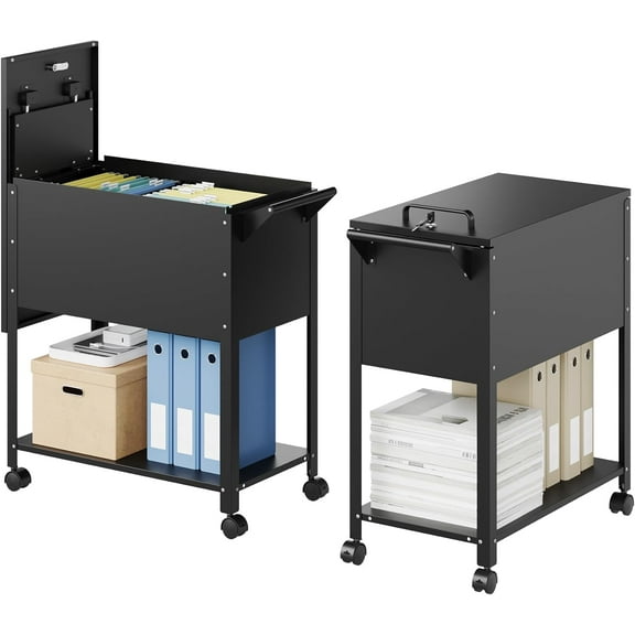 Letaya Mobile File Cabinet with Lock-Rolling Filing Cart with Wheels-Hanging Letter/A4/F4/Legal Size Movable Pull-Out File Folder for Home Office-Black