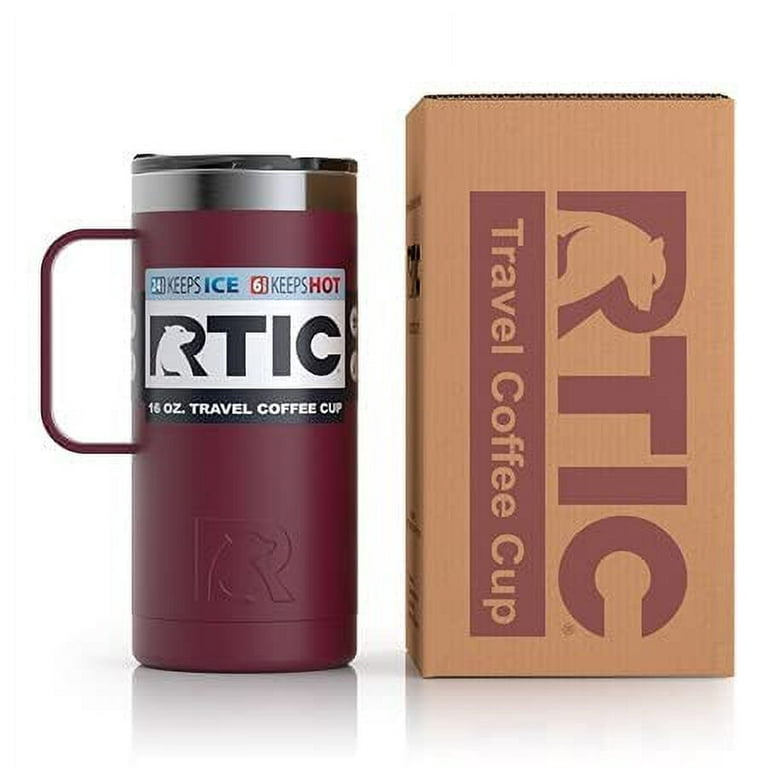 RTIC 16 oz Coffee Travel Mug with Lid and Handle, Stainless Steel  Vacuum-Insulated Mugs, Leak, Spill Proof, Hot Beverage and Cold, Portable  Thermal Tumbler Cup for Car, Camping, Maroon 